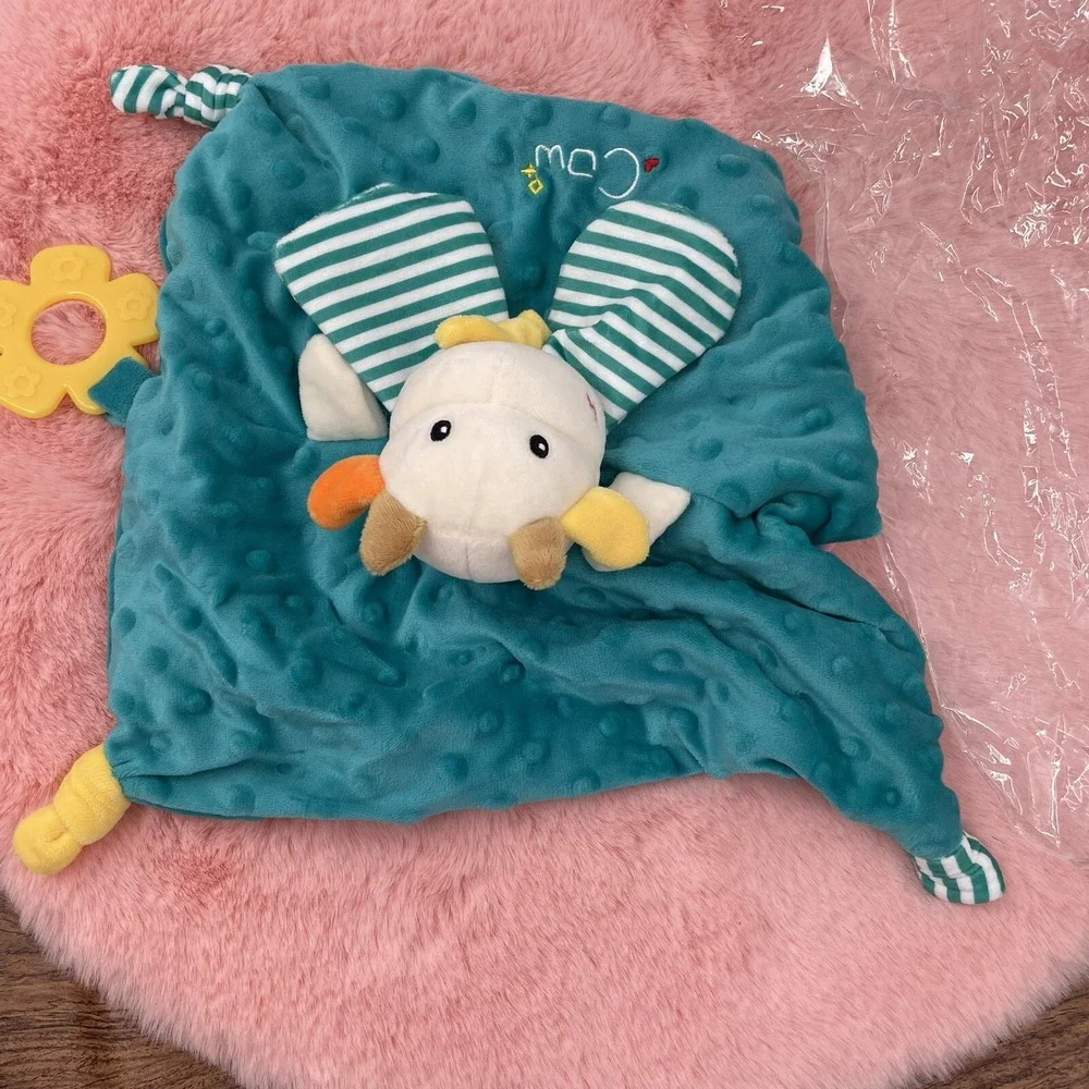 Baby Security Blanket Stuffed Animal Soft Emotional‎ Relief Blanket Cow-NEW